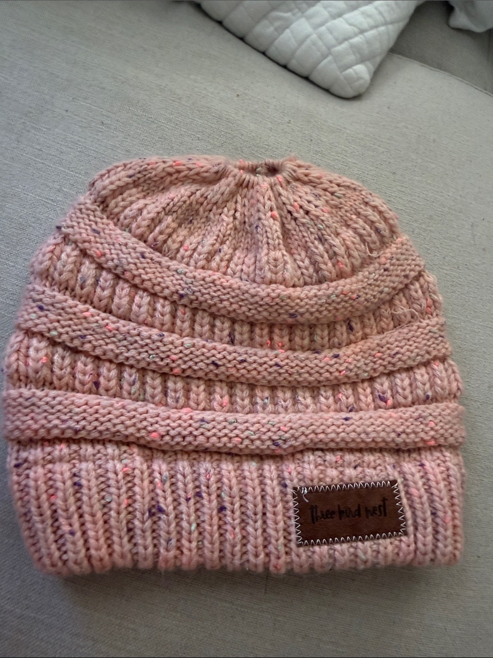 Three Bird Nest Kids Blush Pink Knit Beanie with Patch